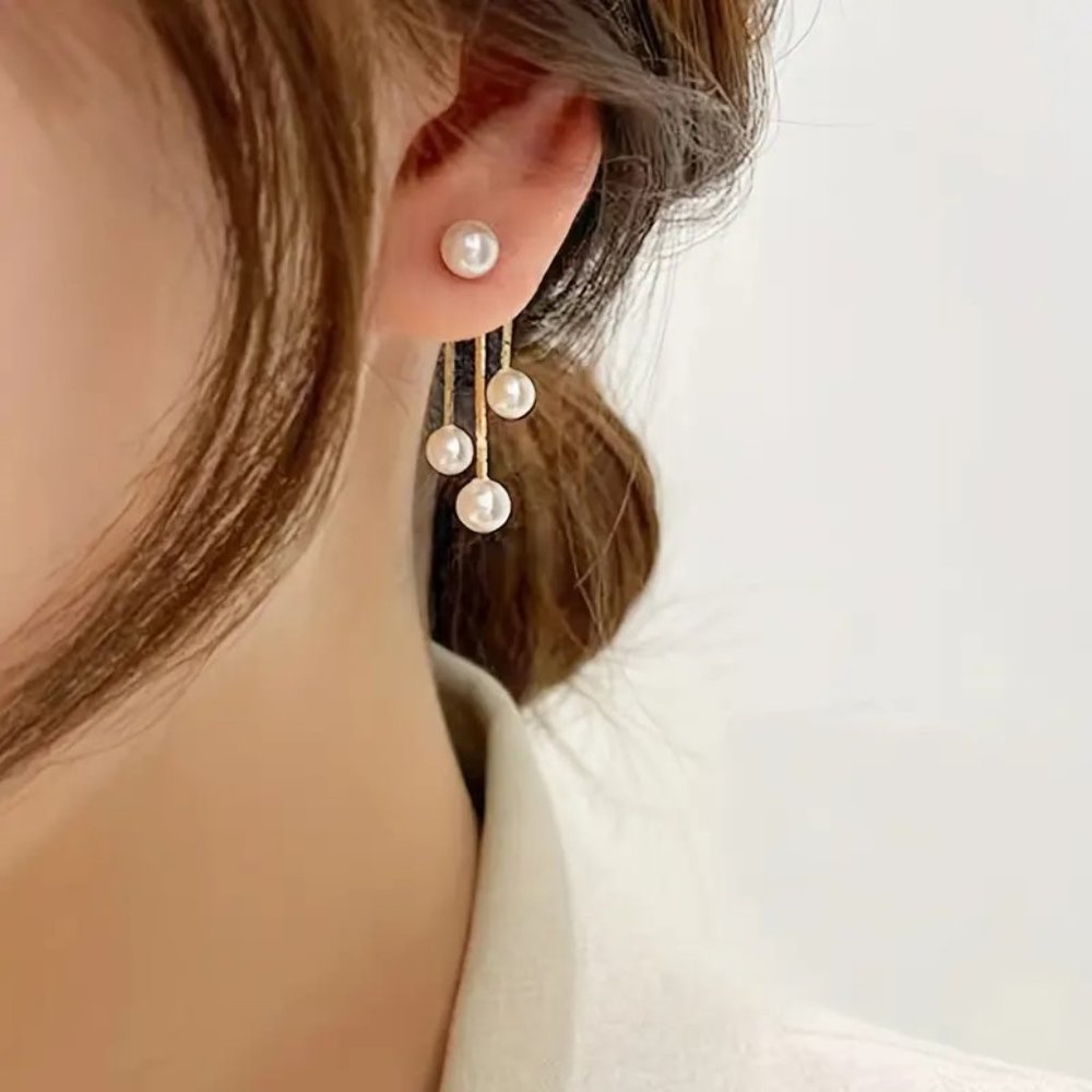 NEW! Faux pearl earrings with drop pearl back